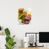 Ingrediënten voor cheeseburgers poster (Thuiskantoor)