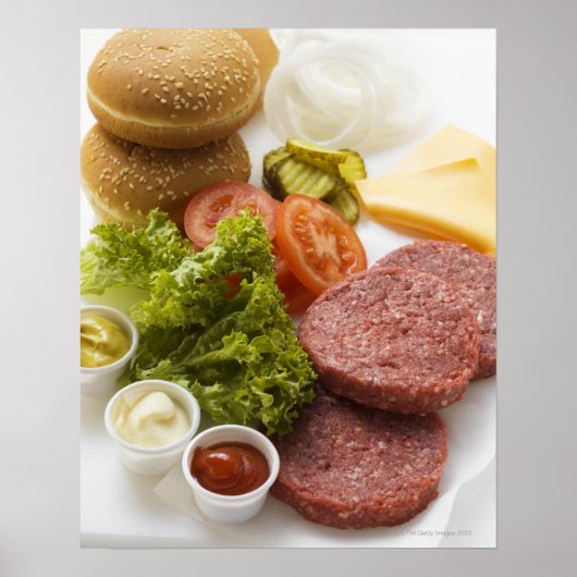 Ingrediënten voor cheeseburgers poster (Voorkant)