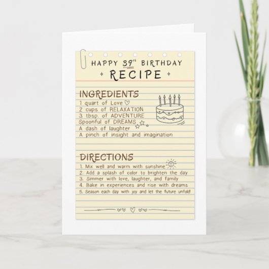 Ingrediënten voor Happiness 39th Birthday Kaart (Voorkant)