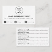 Ingrediënten voor het wasembereik van logo zeep visitekaartje (Voorkant / Achterkant)