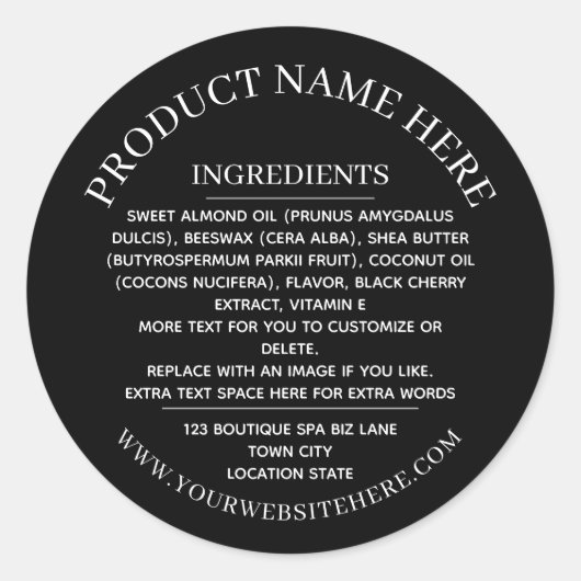 Ingrediëntenlabel Eenvoudig Zwart Wit Ronde Sticker (Voorkant)