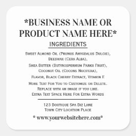 Ingrediëntenlabel Wit Zwart Vierkant Vierkante Sticker