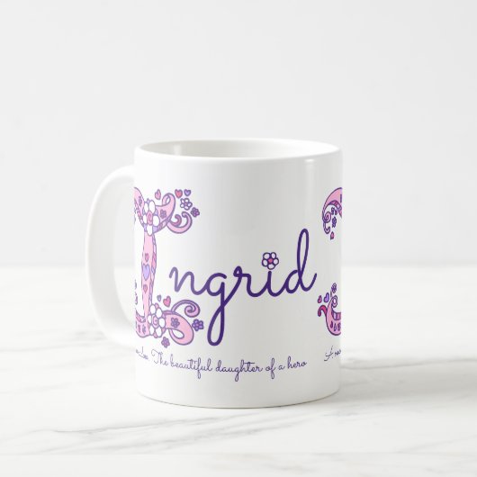 Ingrid naam betekent decoratieve I monogram mok (Voorkant links)