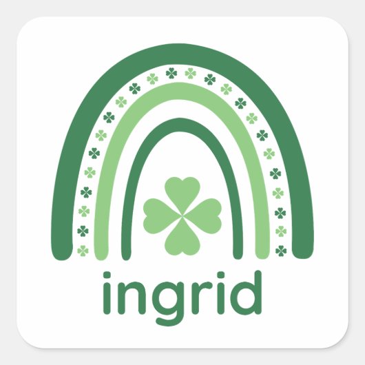 ingrid Name Clover Boho Rainbow Vierkante Sticker (Voorkant)
