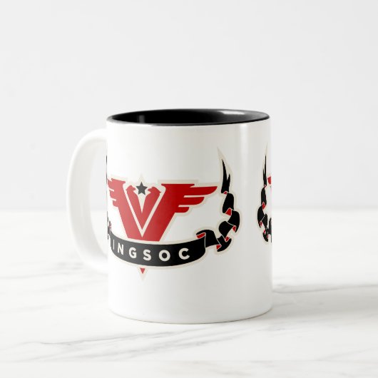 INGSOC-Mok Tweekleurige Koffiemok (Voorkant links)