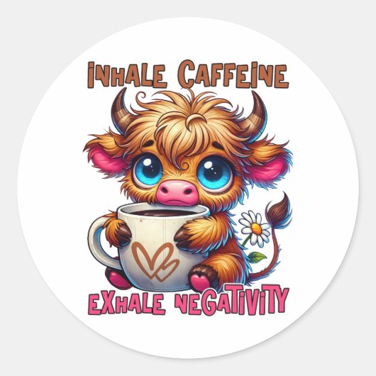 Inhale cafeïne, exhale negativiteit ronde sticker (Voorkant)