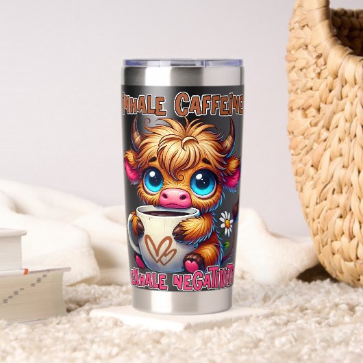 Inhale Caffeine Exhale Negativity Geïsoleerde Drinkbeker (Woonkamer (Gedraaid) )