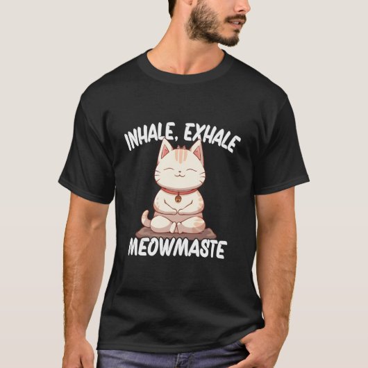Inhale Exhale Meowmaste Yoga Cat T-shirt (Voorkant)