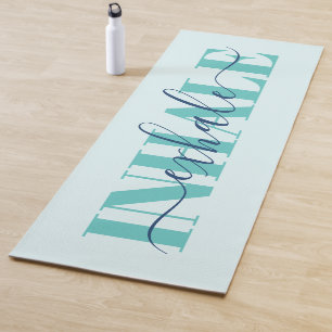 Inhale exhale modern blue turquoise quote yogamat