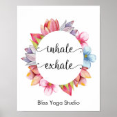 Inhale Exhale Pink Flowers Yoga Quotes Poster (Voorkant)