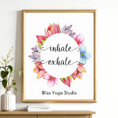 Inhale Exhale Pink Flowers Yoga Quotes Poster