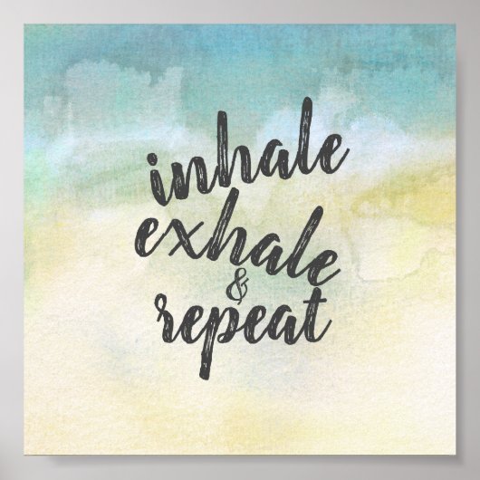 inhale exhale poster tekst over blauwe waterverf k (Voorkant)