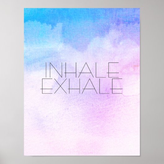 inhale exhale poster tekst over blauwe waterverf k (Voorkant)