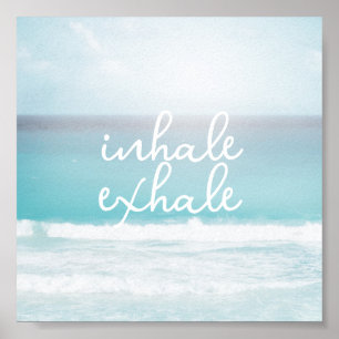 inhale exhale quote pastel ocean beach art text  poster