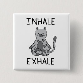 Inhale Exhale Yoga Cat Vierkante Button 5,1 Cm