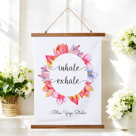 Inhale Exhale Yoga Quote Floral Hangend Wandkleed