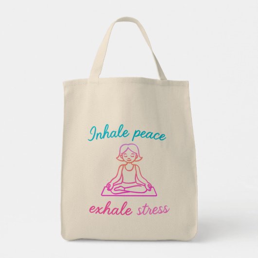 Inhaleer Peace Adem Stress uit | Mindful Yoga Grap Tote Bag (Achterkant)