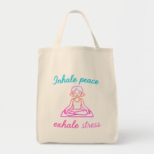 Inhaleer Peace Adem Stress uit | Mindful Yoga Grap Tote Bag (Voorkant)