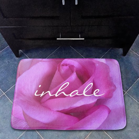 Inhaleer Quote Hot Pink Roos Flower Foto Modern Badmat