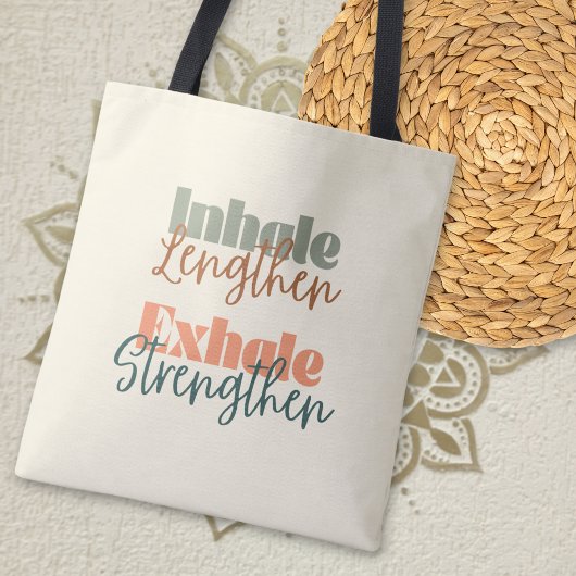 Inhaleren Lengte Uitademen Versterken Quote Pilate Tote Bag