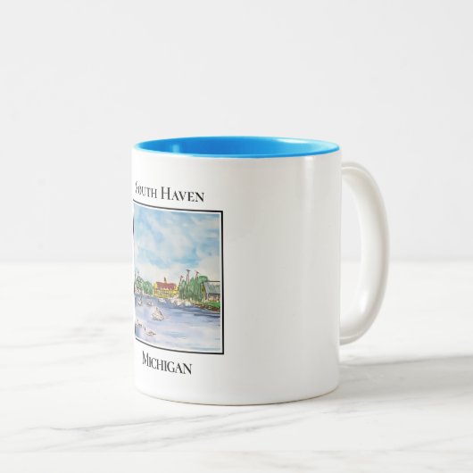 Inham van de haven van South Haven Michigan Tweekleurige Koffiemok (Voorkant rechts)
