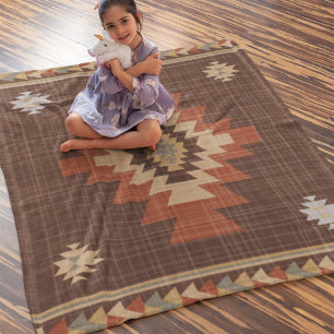 Inheems Amerikaans Bruin Indiaas Geometriepatroon Fleece Deken