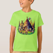 Inheems Amerikaans Indiaas kind, Tipis & Dieren T-shirt (Voorkant)