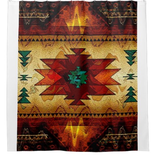 Inheems Amerikaans Indiaas Zuidwest Patroon Douchegordijn (Voorkant)