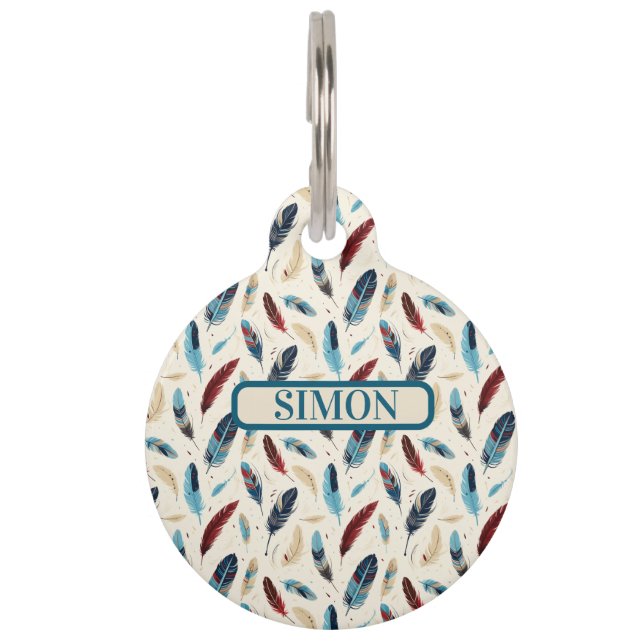 Inheems Amerikaans Zuidwest Stijl Veer Patroon Huisdierpenning (Voorkant)