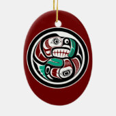 Inheems-Amerikaanse Rood Zwart Kunst Otter Zalm Keramisch Ornament (Achterkant)