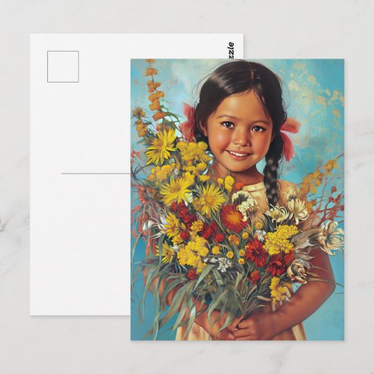  inheems australisch meisje met bloemen briefkaart (Voorkant / Achterkant)