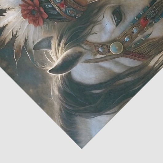 Inheems meisje met witte paard decoupage tissuepapier (Detail)