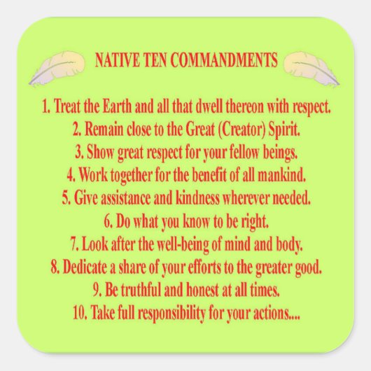 Inheemse 10 Geboden Vierkante Sticker (Voorkant)