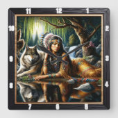 Inheemse aarde wolf Glade Guardian Still Vierkante Klok (Voorkant)