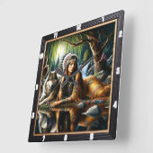 Inheemse aarde wolf Glade Guardian Still Vierkante Klok (Hoek)