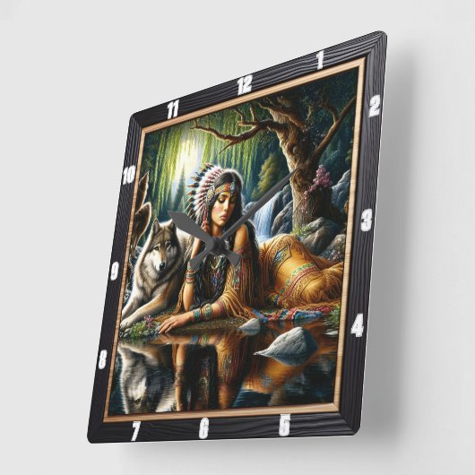 Inheemse aarde wolf Glade Guardian Still Vierkante Klok (Hoek)