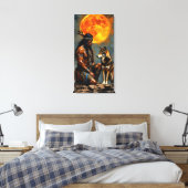 Inheemse Amerikaan en Wolf Canvas Afdruk (Insitu (Slaapkamer))