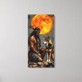 Inheemse Amerikaan en Wolf Canvas Afdruk (Voorkant)