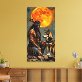 Inheemse Amerikaan en Wolf Canvas Afdruk (Insitu (Woonkamer))