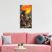 Inheemse Amerikaan en Wolf Canvas Afdruk (Insitu (Woonkamer))