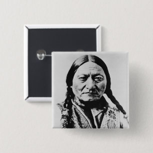 Inheemse Amerikaan: Lakota Zittende Stier Fort Buf Vierkante Button 5,1 Cm