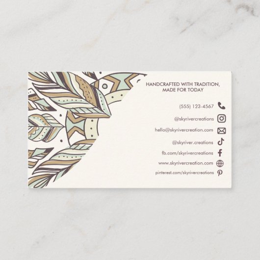 Inheemse Amerikaanse Boho Feather ambachtslieden Visitekaartje (Achterkant)