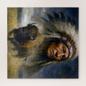 Inheemse Amerikaanse Chief met aanstormende Bizon Legpuzzel (Horizontaal)