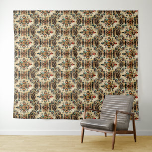 Inheemse Amerikaanse Etnische Kunst Stam Patroon V Wandkleed