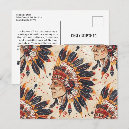 Inheemse Amerikaanse hoofdtooi etnische kunststam Briefkaart (Voorkant / Achterkant)