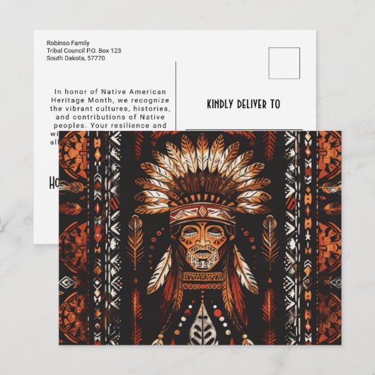 Inheemse Amerikaanse hoofdtooi etnische kunststam Briefkaart (Voorkant / Achterkant)