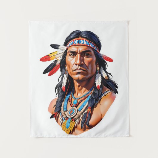 Inheemse Amerikaanse Indiaan Man Wandkleed (Voorkant)