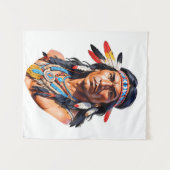 Inheemse Amerikaanse Indiaan Man Wandkleed (Voorkant (horizontaal))