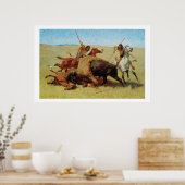 Inheemse Amerikaanse Indiërs Buffalo Hunt Art Post Poster (Keuken)