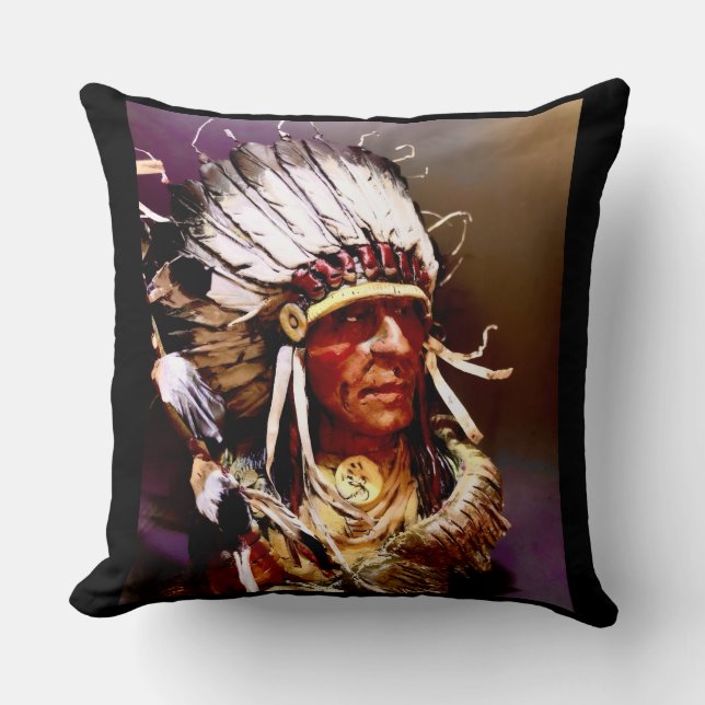 Inheemse Amerikaanse "Kiowa Chief" kunst Kussen (Voorkant)